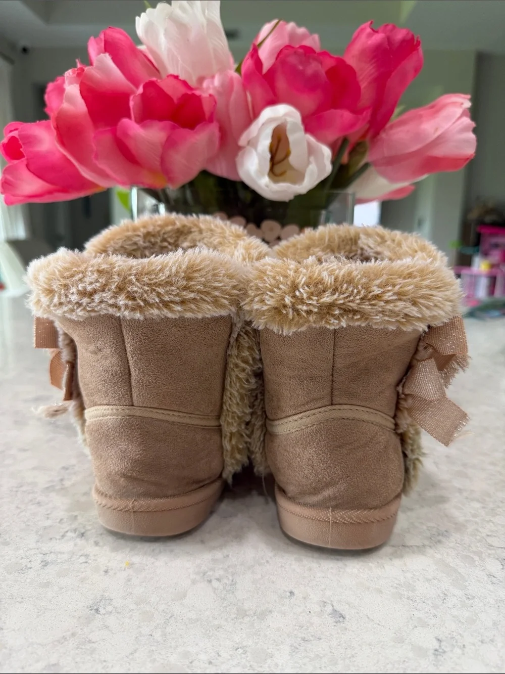 Kids Faux Fur Lined Ankle Boots - Tan